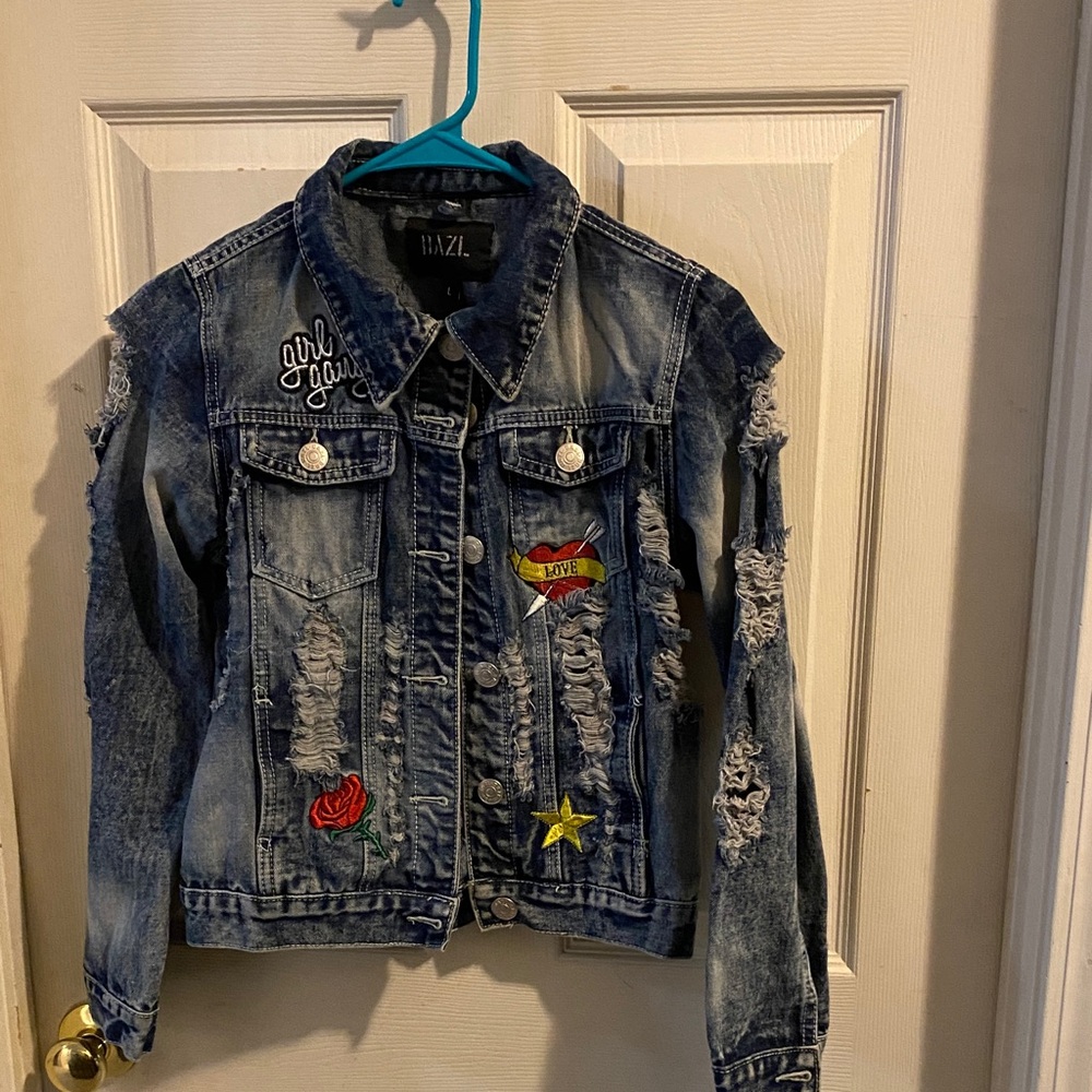 DAZL Distressed Denim Jacket with Patches